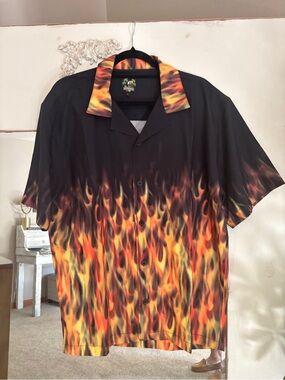 Benny's Hawaiian Flame Print Button Down Shirt - Size Large